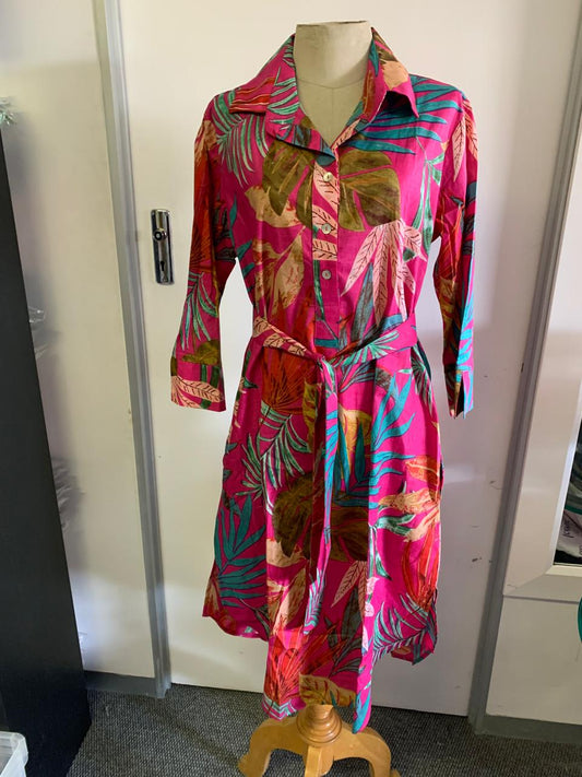 Gaby shirt dress in Pink Palm Leaves