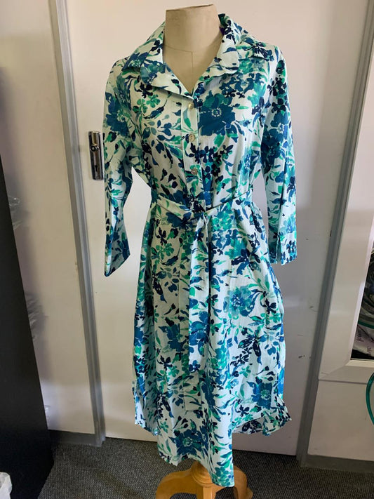 Gaby shirt dress in Blue Jade Leaves