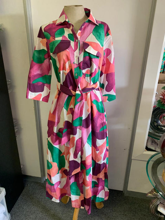 Betty Button dress in Purple Splash