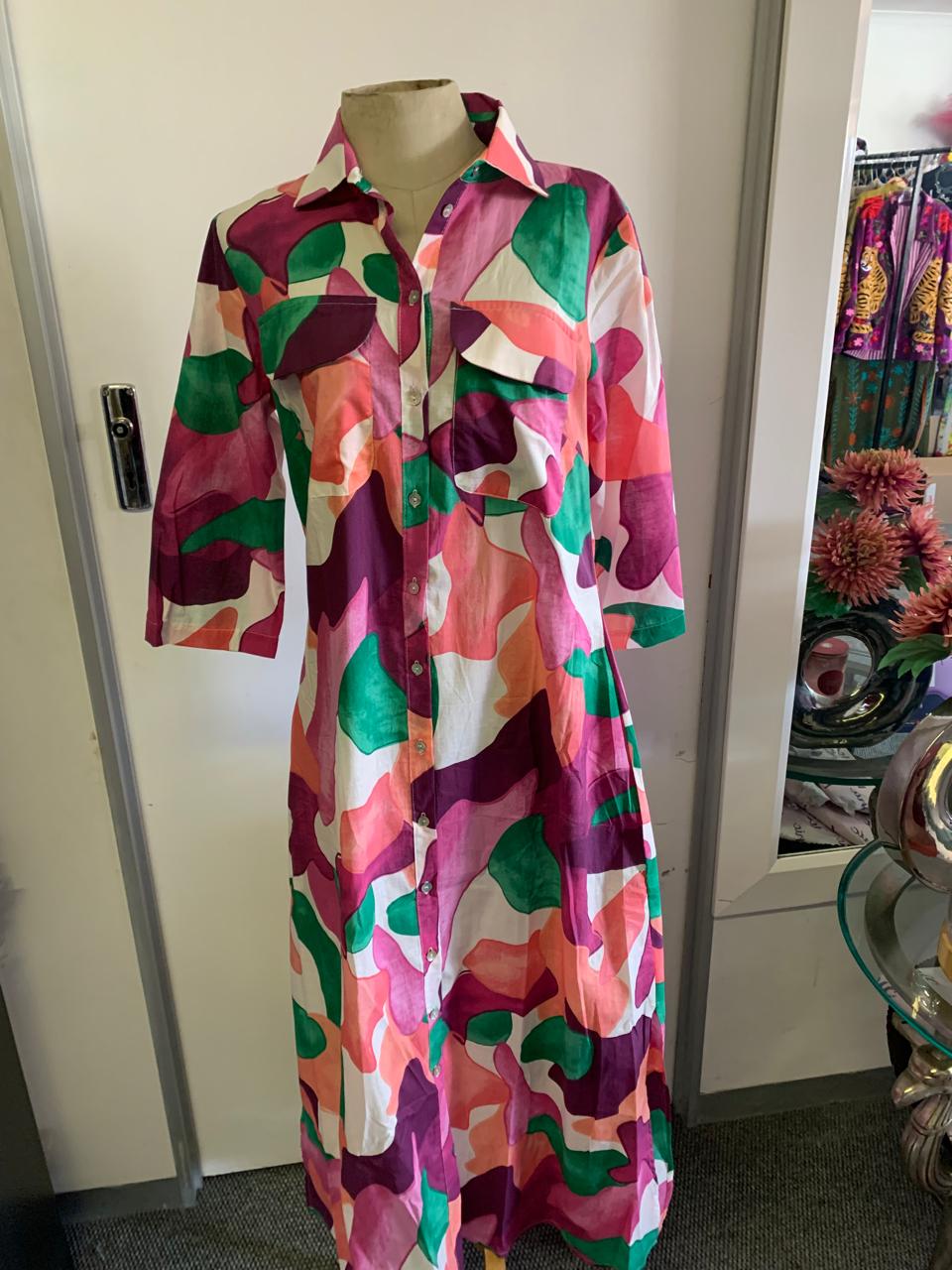 Betty Button dress in Purple Splash